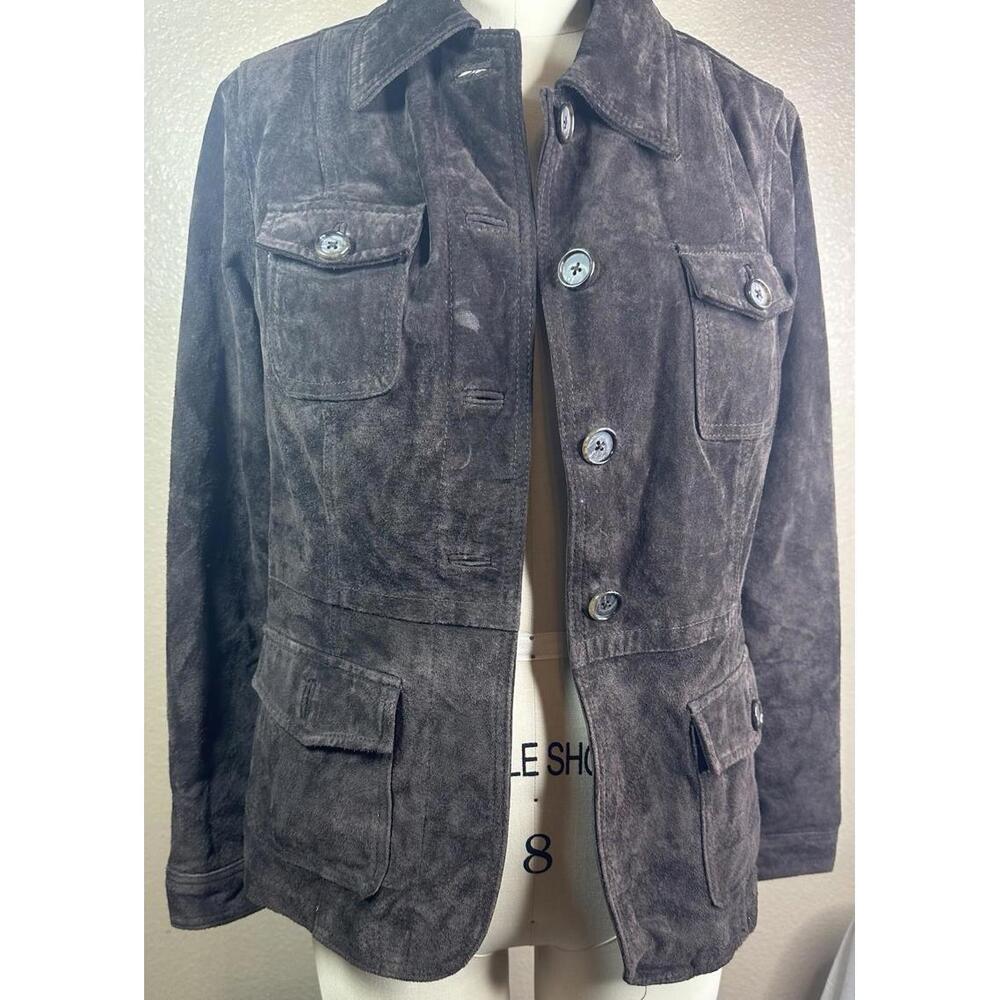 Style & Co. Suede Leather Short Suit Style Jacket Coat  Brown W/ Lining Size M